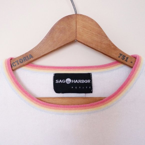 Vintage Sag Harbor Rainbow Trim Short Sleeve Knit Top - Picture 3 of 3